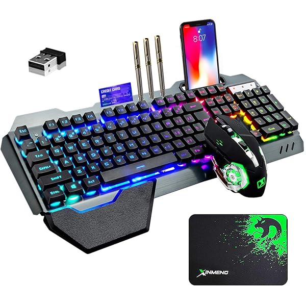 ZIYOU LANG Wireless Gaming Keyboard and Mouse Set with Rainbow LED Backlit Rechargeable Battery Ergonomic Waterproof Design for PC Gamers Black - View 2 of 10