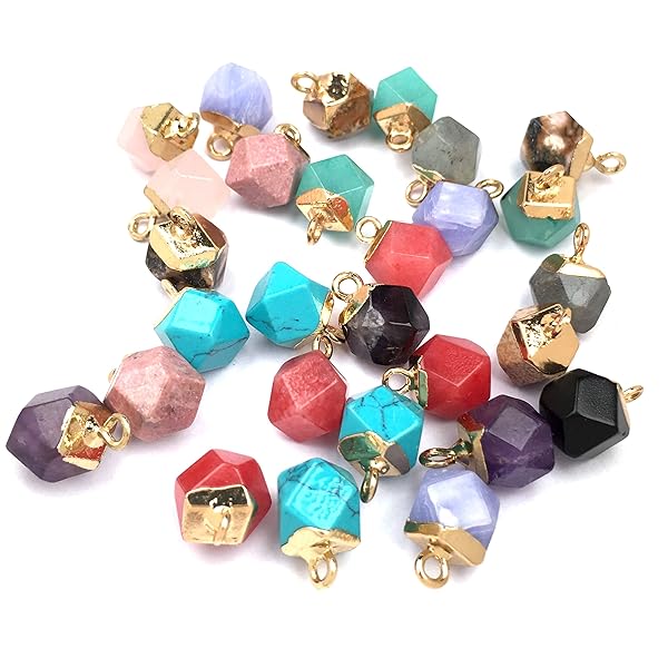 QSLLER 10pcs Natural Stone Agate Charms Faceted Quartz Pendants for DIY Necklace and Jewelry Making - View 2 of 8