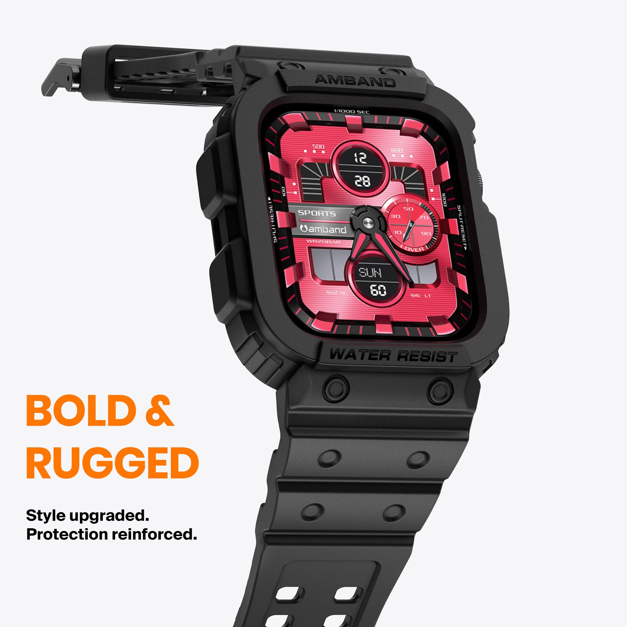 amBand amBand Compatible with Apple Watch Series 9 8 7 SE (3 2 1) 6 5 4 3 Band for Men 45mm 44mm 42mm Case, Rugged Sport Strap for iWatch 45 44 mm Military - View 3 of 9