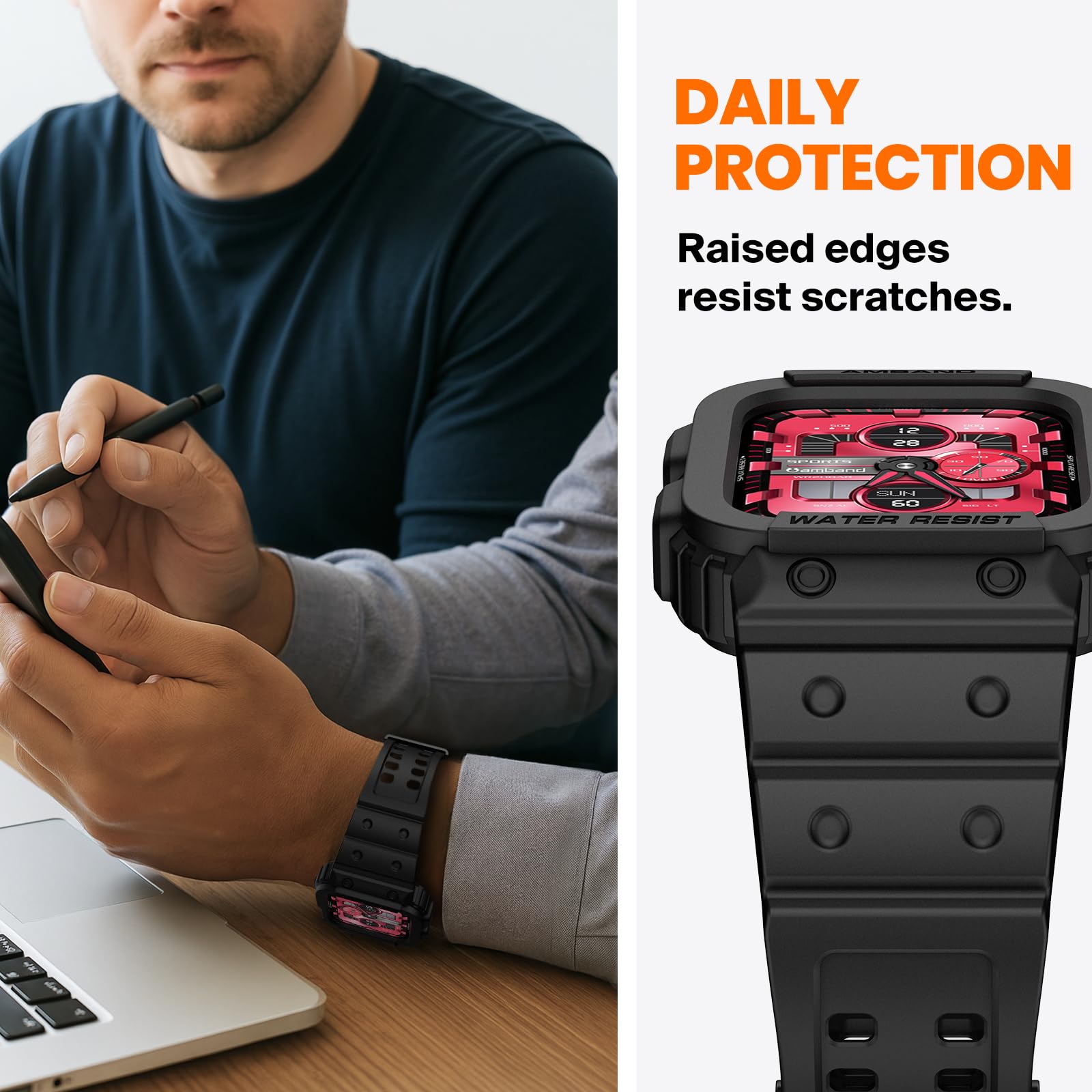 amBand amBand Compatible with Apple Watch Series 9 8 7 SE (3 2 1) 6 5 4 3 Band for Men 45mm 44mm 42mm Case, Rugged Sport Strap for iWatch 45 44 mm Military - View 4 of 9