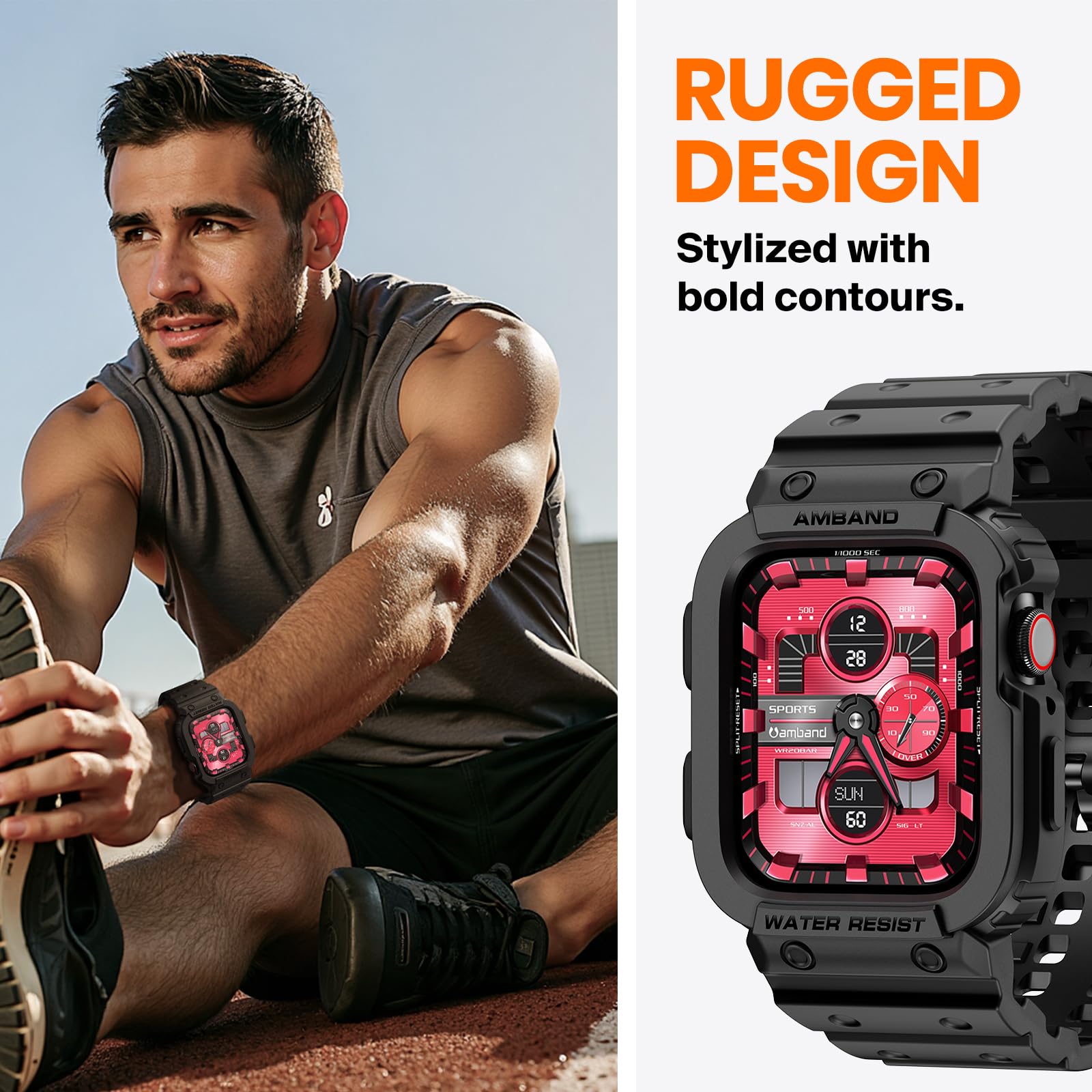 amBand amBand Compatible with Apple Watch Series 9 8 7 SE (3 2 1) 6 5 4 3 Band for Men 45mm 44mm 42mm Case, Rugged Sport Strap for iWatch 45 44 mm Military - View 5 of 9