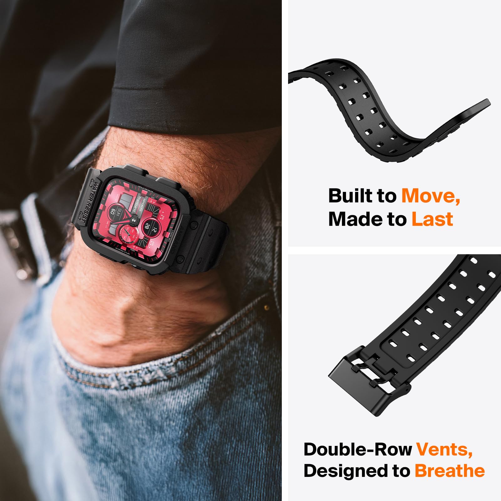 amBand amBand Compatible with Apple Watch Series 9 8 7 SE (3 2 1) 6 5 4 3 Band for Men 45mm 44mm 42mm Case, Rugged Sport Strap for iWatch 45 44 mm Military - View 7 of 9