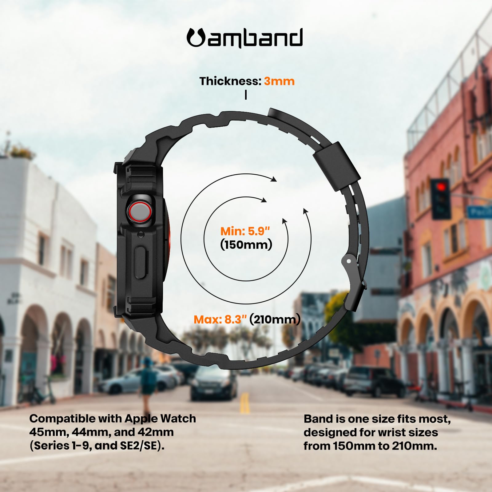 amBand amBand Compatible with Apple Watch Series 9 8 7 SE (3 2 1) 6 5 4 3 Band for Men 45mm 44mm 42mm Case, Rugged Sport Strap for iWatch 45 44 mm Military - View 9 of 9