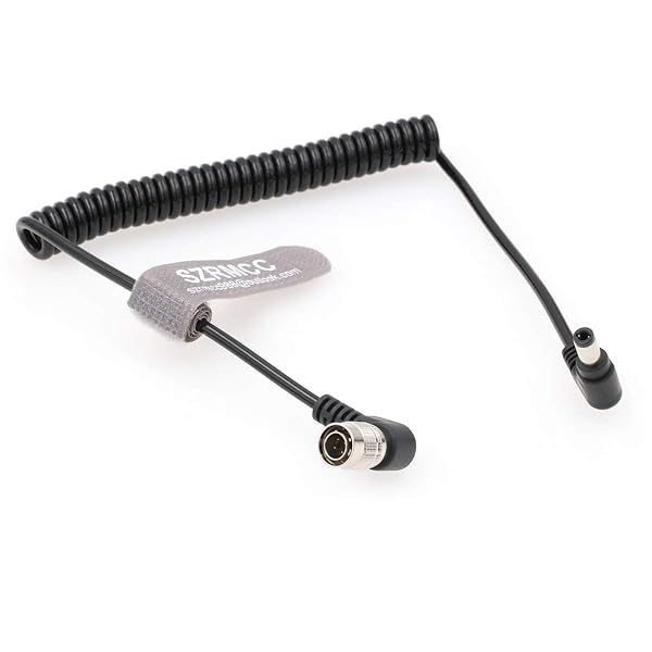 SZRMCC Coiled Power Cable 2.5mm to Right Angle Hirose 4 Pin Male for Sound Devices 688 644 633 Zoom F4 F8 Zaxcom Elbow Connector