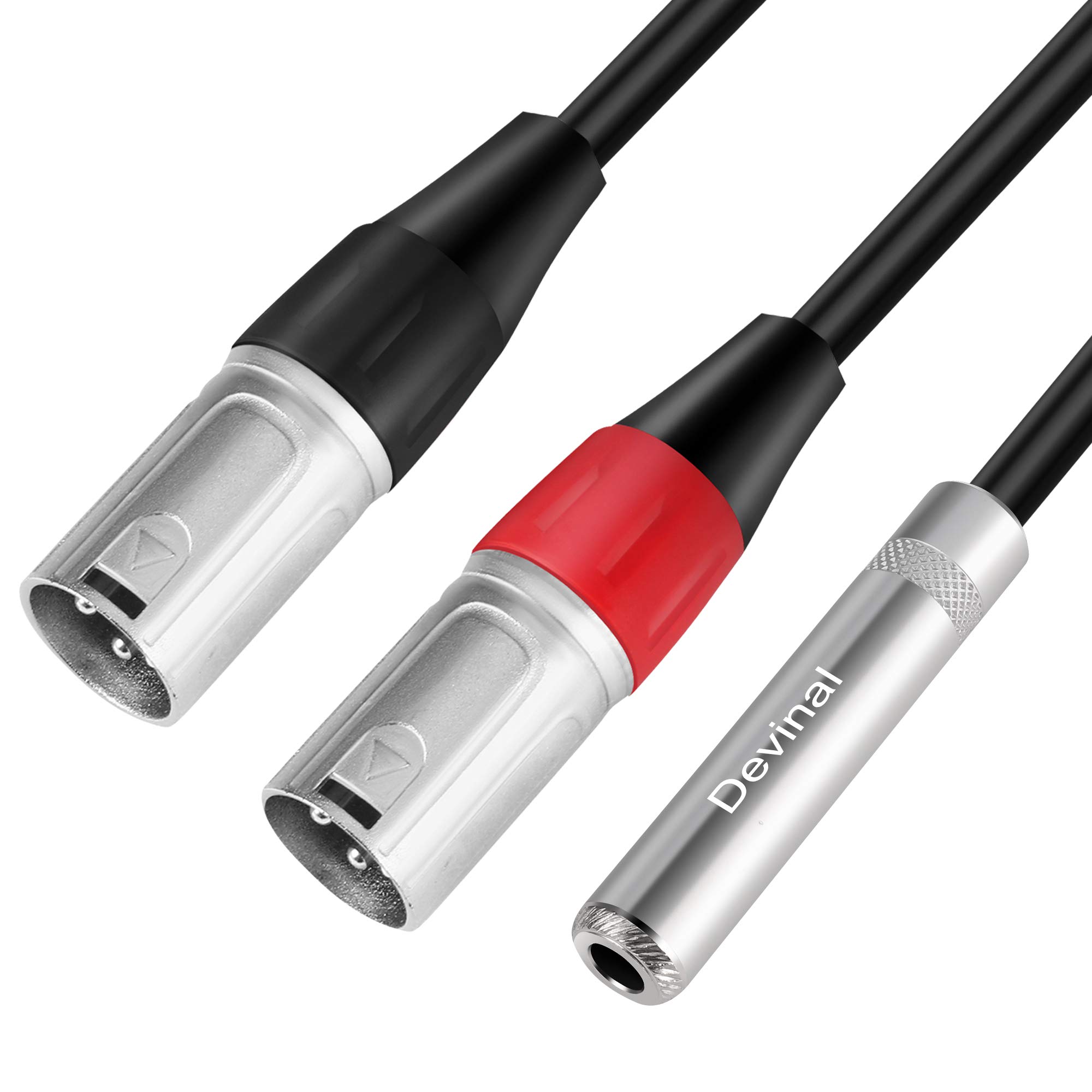 Devinal 1/4 Inch Female to Dual XLR Breakout Cable 6.35mm Female TRS to 2 XLR Male Audio Converter 1FT Y Splitter Cord