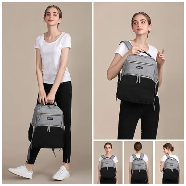 MOMIGO Breast Pump Backpack Diaper Bag Multi-Function Cooler Moistureproof Insulated Bag for Moms Baby Bottles Grey Black - View 3 of 9