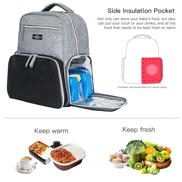 MOMIGO Breast Pump Backpack Diaper Bag Multi-Function Cooler Moistureproof Insulated Bag for Moms Baby Bottles Grey Black - View 5 of 9