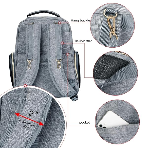 MOMIGO Breast Pump Backpack Diaper Bag Multi-Function Cooler Moistureproof Insulated Bag for Moms Baby Bottles Grey Black - View 7 of 9