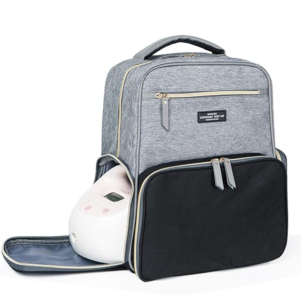 MOMIGO Breast Pump Backpack Diaper Bag Multi-Function Cooler Moistureproof Insulated Bag for Moms Baby Bottles Grey Black