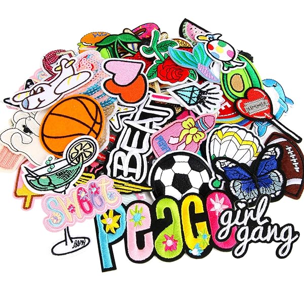 60pcs Assorted Embroidered Iron on Patches for DIY Clothing Repair Backpacks Pants Jackets Hats