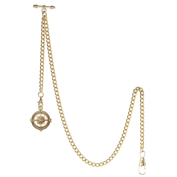 TREEWETO TREEWETO Men's Albert Chain Pocket Watch & Key Chain with Antique Compass Gold Pendant - Stylish T Bar Fob