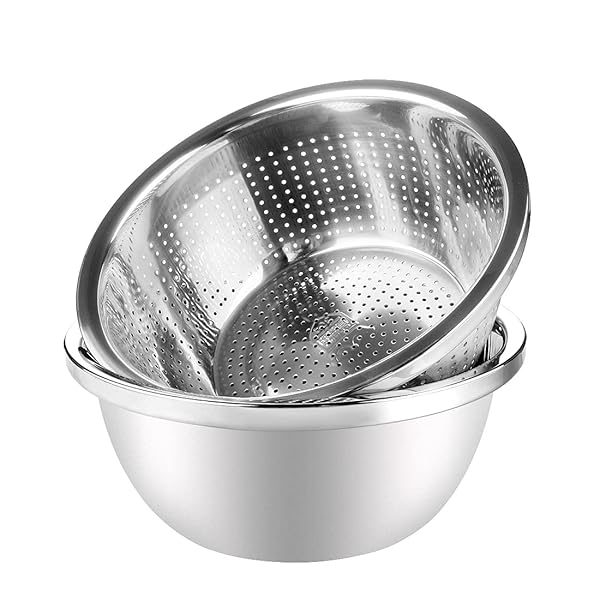 Linkidea Linkidea 304 Stainless Steel Colander Set - Heavy Duty Kitchen Strainer for Fruits, Vegetables, Pasta & Salad - Dishwasher Safe