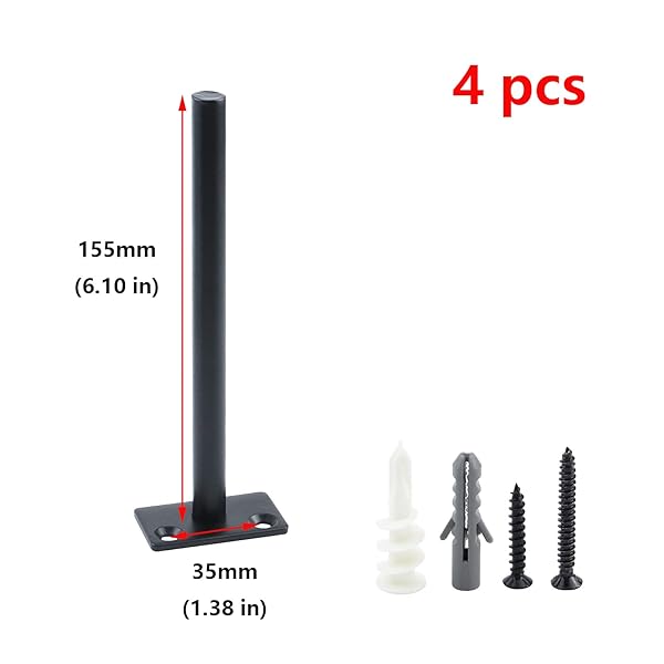 Antrader Antrader 4PCS Black Floating Shelf Brackets Heavy Duty Wall Support with Screws and Expansion Screws Steel 5.9 Inch Rod Length - View 3 of 7