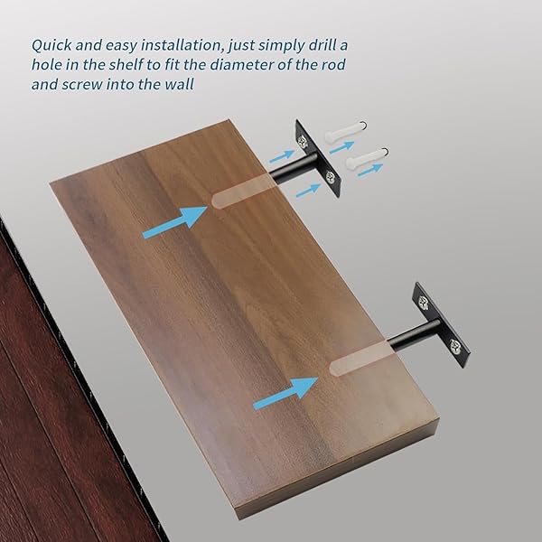 Antrader Antrader 4PCS Black Floating Shelf Brackets Heavy Duty Steel Wall Support with Screws and Wall Plugs 7.87 Inch Rod Length - View 6 of 8