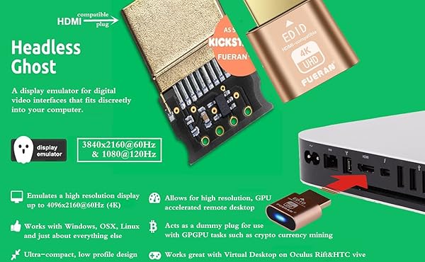 FUERAN FUERAN 4K HDMI Dummy Plug - Virtual Monitor Emulator for Windows, Mac, Linux | 6 Pack EDID Adapter Supports 4096x2160@60Hz - View 5 of 11