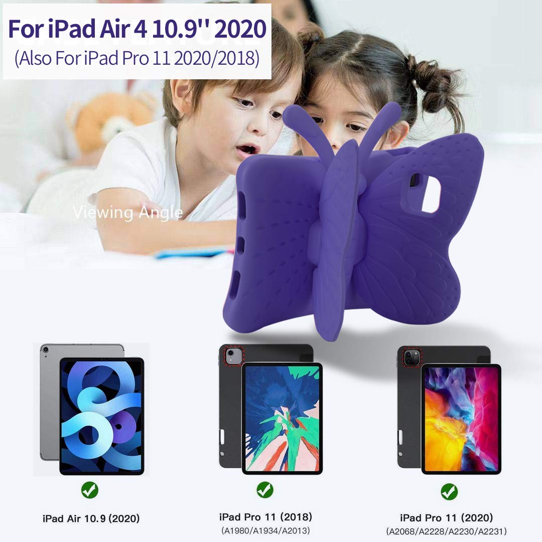 Simicoo Simicoo iPad Pro 11 Case for Kids - Cute 3D Butterfly EVA Cover with Stand & Pencil Holder - Shockproof & Rugged (Purple) - View 2 of 8