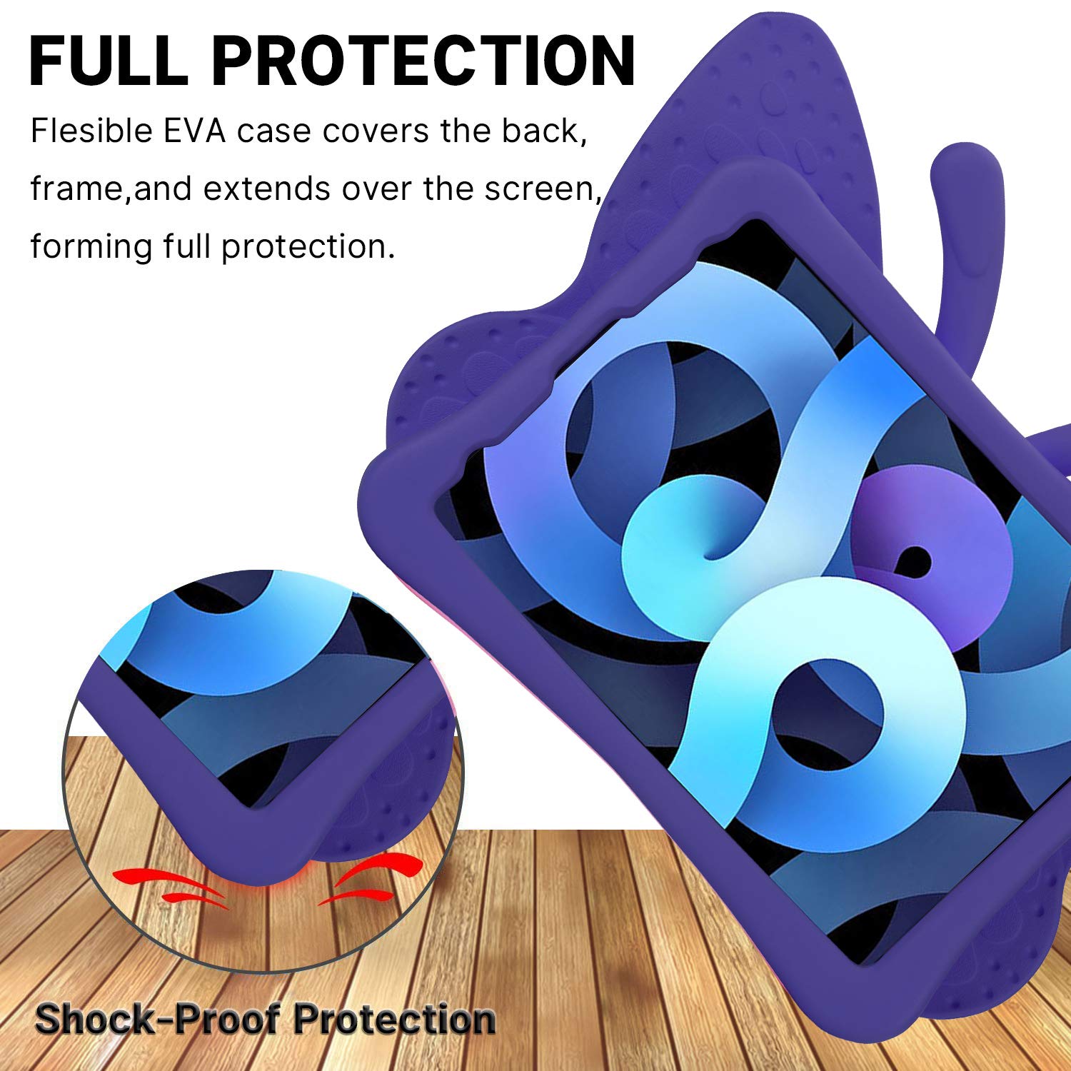 Simicoo Simicoo iPad Pro 11 Case for Kids - Cute 3D Butterfly EVA Cover with Stand & Pencil Holder - Shockproof & Rugged (Purple) - View 3 of 8