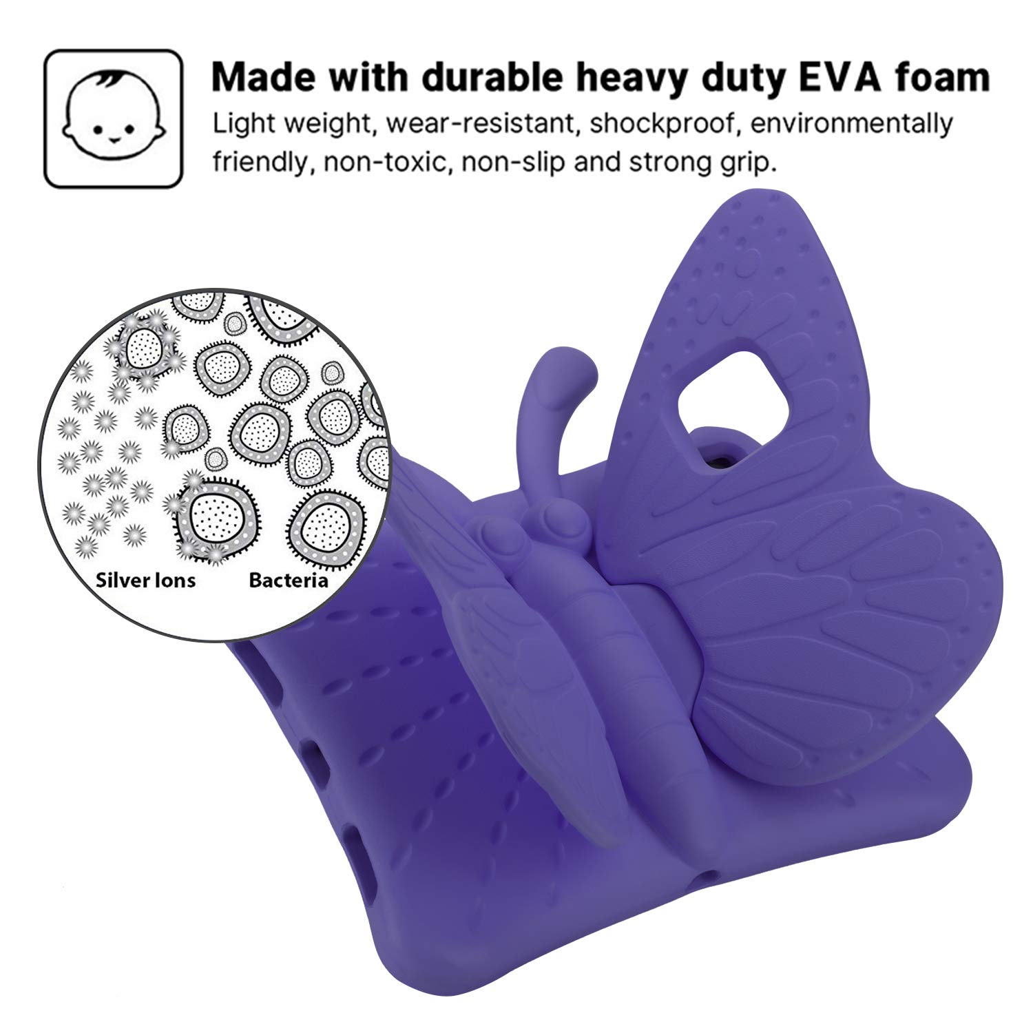 Simicoo Simicoo iPad Pro 11 Case for Kids - Cute 3D Butterfly EVA Cover with Stand & Pencil Holder - Shockproof & Rugged (Purple) - View 4 of 8