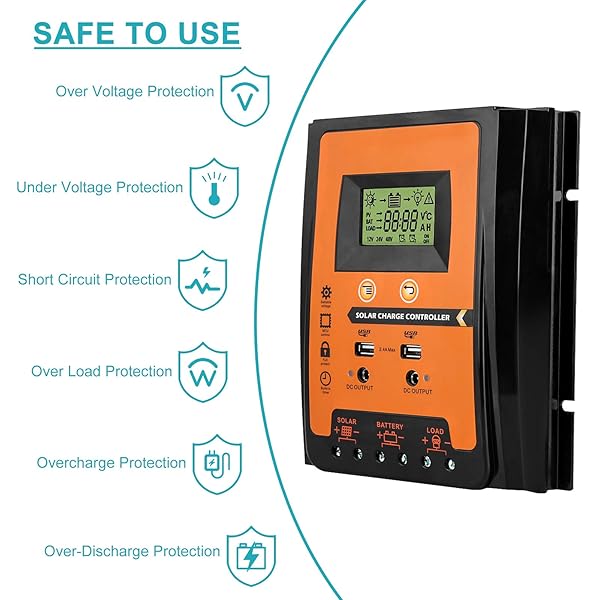 Yosoo Health Gear MPPT Solar Charge Controller 12V 24V 30A 50A 70A Dual USB LCD Display Battery Regulator for Solar Power Charging - View 5 of 10
