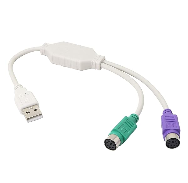 GELRHONR LEIHONG PS/2 to USB Cable Adapter - Convert PS/2 Keyboard & Mouse to USB (White)
