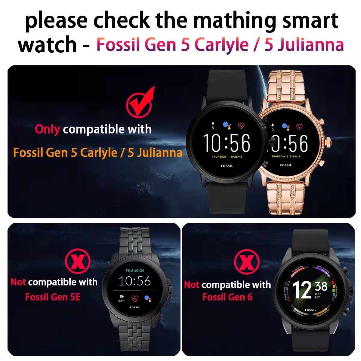 Suoman Suoman 3-Pack Fossil Gen 5 Julianna Case High Definition Clear Screen Protector All Around Protective TPU Bumper Cover - View 2 of 8