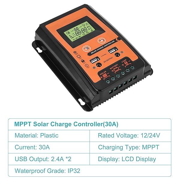 Yosoo Health Gear MPPT Solar Controller 12V 24V 30A 50A 70A Dual USB LCD Display Solar Power Battery Regulator - View 3 of 8