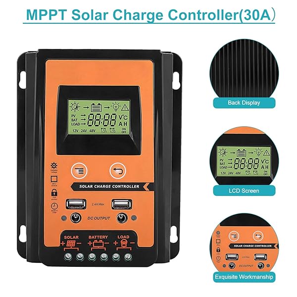 Yosoo Health Gear MPPT Solar Controller 12V 24V 30A 50A 70A Dual USB LCD Display Solar Power Battery Regulator - View 6 of 8