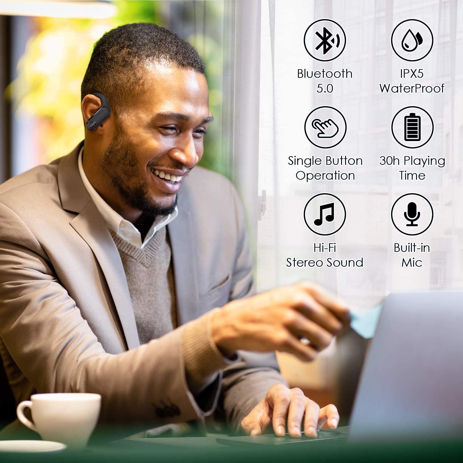 WixGear Sport Wireless Earbuds Bluetooth 5.0 Over Ear Headphones with Touch Control 30H Playtime Sweat Proof Deep Bass Sound - View 5 of 8