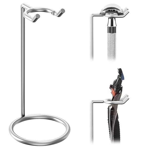 Linkidea Linkidea Stainless Steel Razor Stand: Deluxe Holder for Long Handle Safety Razors & Travel Shaving - Silver Chrome