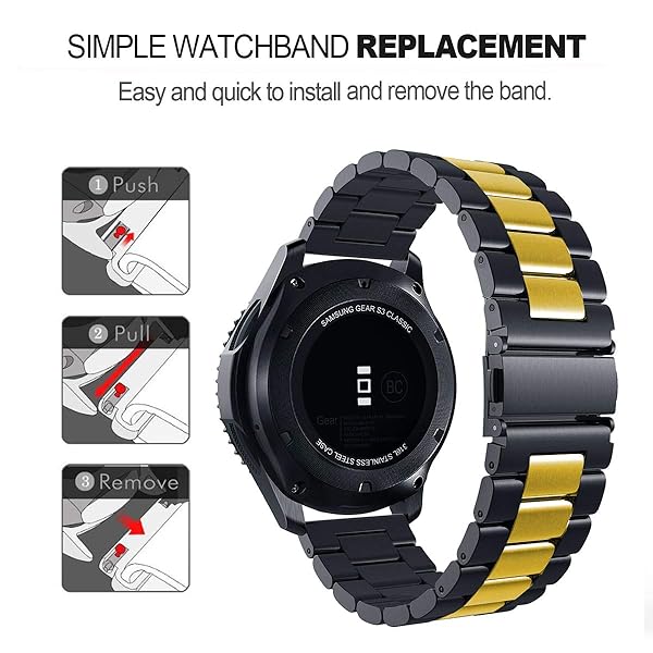 SPINYE SPINYE Stainless Steel Band for Samsung Galaxy Watch 6 5 4 3 41mm Replacement Strap for Men and Women Back Gold - View 4 of 8