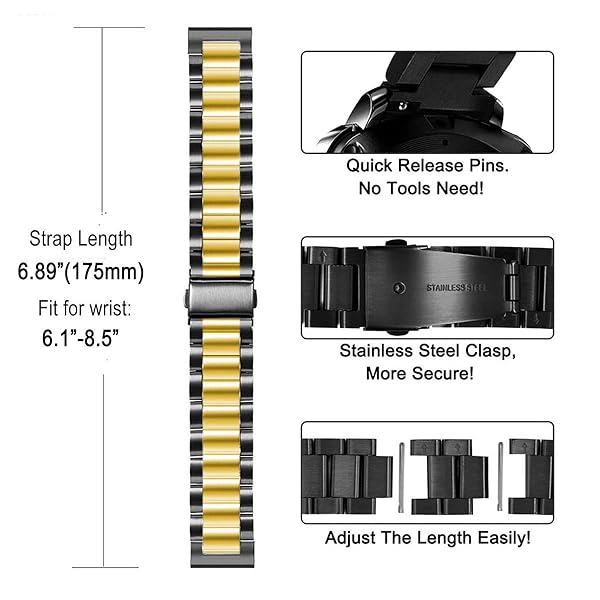 SPINYE SPINYE Stainless Steel Band for Samsung Galaxy Watch 6 5 4 3 41mm Replacement Strap for Men and Women Back Gold - View 8 of 8