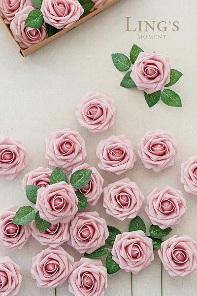 Ling's moment Ling's Moment 25Pcs Shabby Blush Roses Artificial Flowers Real Touch Foam for Wedding Bouquets Centerpieces and Home Decor - View 3 of 6