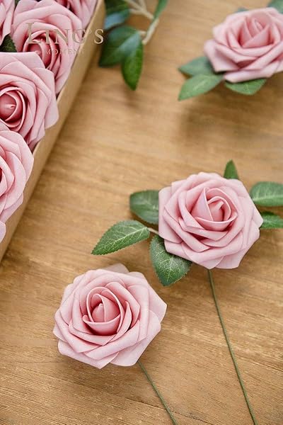 Ling's moment Ling's Moment 25Pcs Shabby Blush Roses Artificial Flowers Real Touch Foam for Wedding Bouquets Centerpieces and Home Decor - View 4 of 6