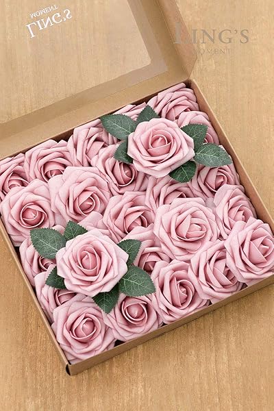 Ling's moment Ling's Moment 25Pcs Shabby Blush Roses Artificial Flowers Real Touch Foam for Wedding Bouquets Centerpieces and Home Decor - View 6 of 6