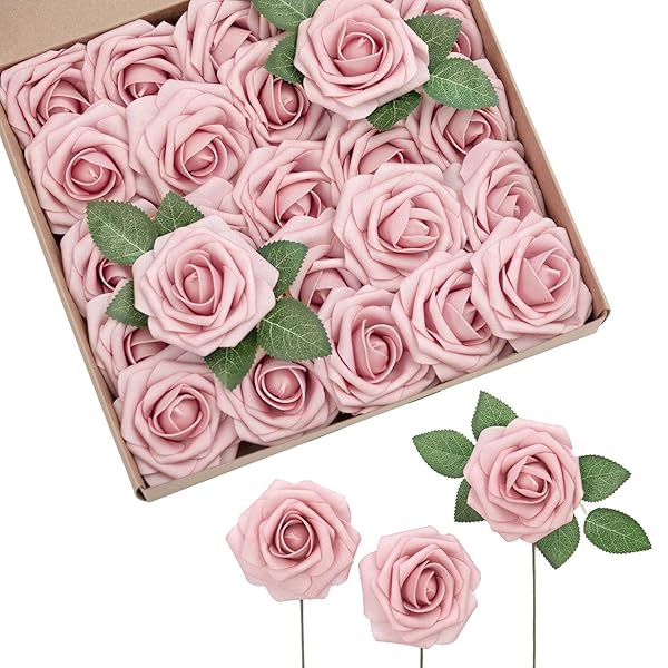 Ling's moment Ling's Moment 25Pcs Shabby Blush Roses Artificial Flowers Real Touch Foam for Wedding Bouquets Centerpieces and Home Decor