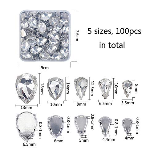 OLYCRAFT OLYCRAFT 100pcs Clear Glass Teardrop Sew On Rhinestones Mixed Size Flatback Claw for Jewelry Costume Dress and Shoes - View 4 of 8