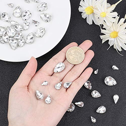 OLYCRAFT OLYCRAFT 100pcs Clear Glass Teardrop Sew On Rhinestones Mixed Size Flatback Claw for Jewelry Costume Dress and Shoes - View 5 of 8