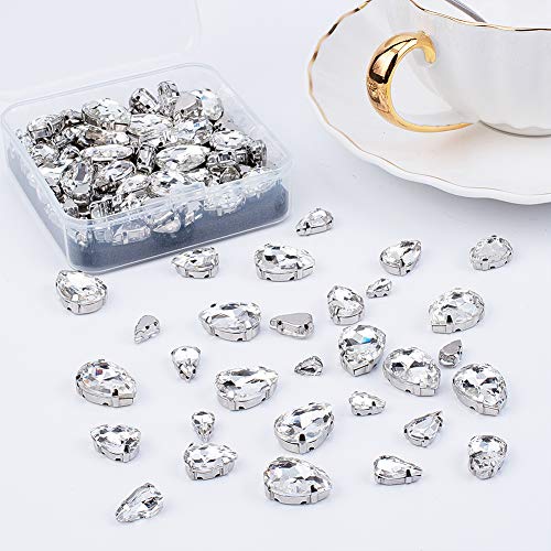 OLYCRAFT OLYCRAFT 100pcs Clear Glass Teardrop Sew On Rhinestones Mixed Size Flatback Claw for Jewelry Costume Dress and Shoes - View 7 of 8