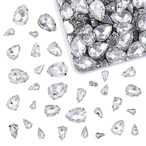 OLYCRAFT OLYCRAFT 100pcs Clear Glass Teardrop Sew On Rhinestones Mixed Size Flatback Claw for Jewelry Costume Dress and Shoes - View 2 of 8
