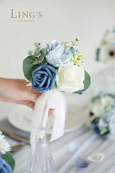 Ling's moment Ling's Moment Dusty Blue Wedding Table Centerpieces Mini Bridesmaid Bouquets Set of 6 Light Blue Rose Floral Decor for Reception - View 4 of 7