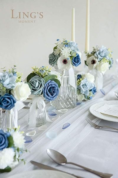 Ling's moment Ling's Moment Dusty Blue Wedding Table Centerpieces Mini Bridesmaid Bouquets Set of 6 Light Blue Rose Floral Decor for Reception - View 5 of 7