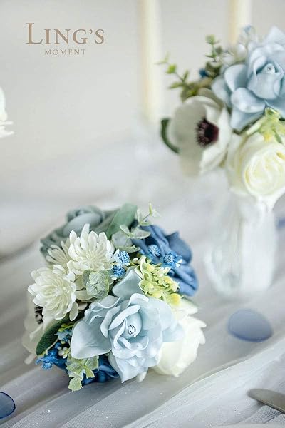 Ling's moment Ling's Moment Dusty Blue Wedding Table Centerpieces Mini Bridesmaid Bouquets Set of 6 Light Blue Rose Floral Decor for Reception - View 6 of 7