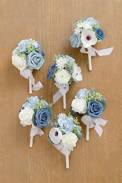 Ling's moment Ling's Moment Dusty Blue Wedding Table Centerpieces Mini Bridesmaid Bouquets Set of 6 Light Blue Rose Floral Decor for Reception - View 7 of 7
