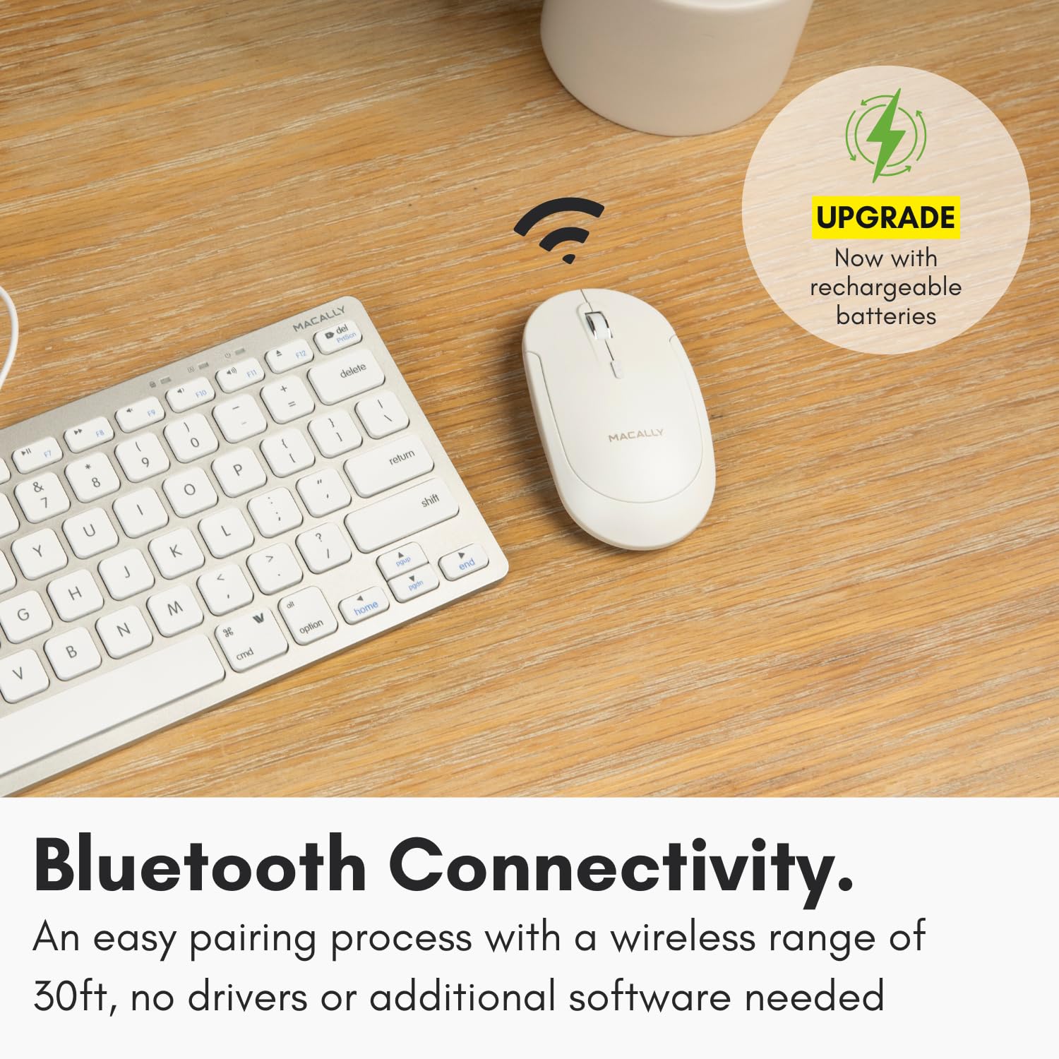 Macally Macally Wireless Bluetooth Mouse for MacBook Pro Air iPad and PC Quiet Click Comfortable Design Compatible White Laptop Mouse - View 3 of 7