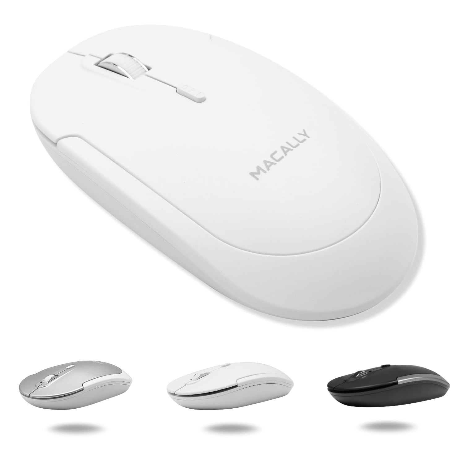 Macally Wireless Bluetooth Mouse for MacBook Pro Air iPad and PC Quiet Click Comfortable Design Compatible White Laptop Mouse
