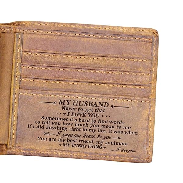 WASTIME Personalized WASTIME Leather Front Pocket Wallet - Slim RFID Minimalist Gift for Husband