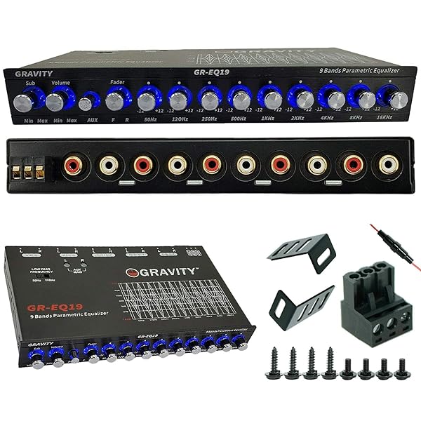 Gravity EQ19 1/2 Din 9 Band Car Audio Equalizer with 9V Outputs and AUX/DVD Select Switch for Enhanced Sound Quality