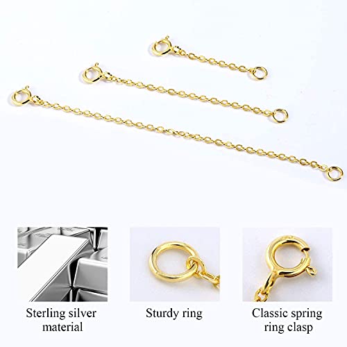 ALEXCRAFT 14K Gold Necklace Extender 925 Sterling Silver Chain Extension for Jewelry Making 1 2 3 Inch Necklace Bracelet Anklet Extender - View 3 of 8