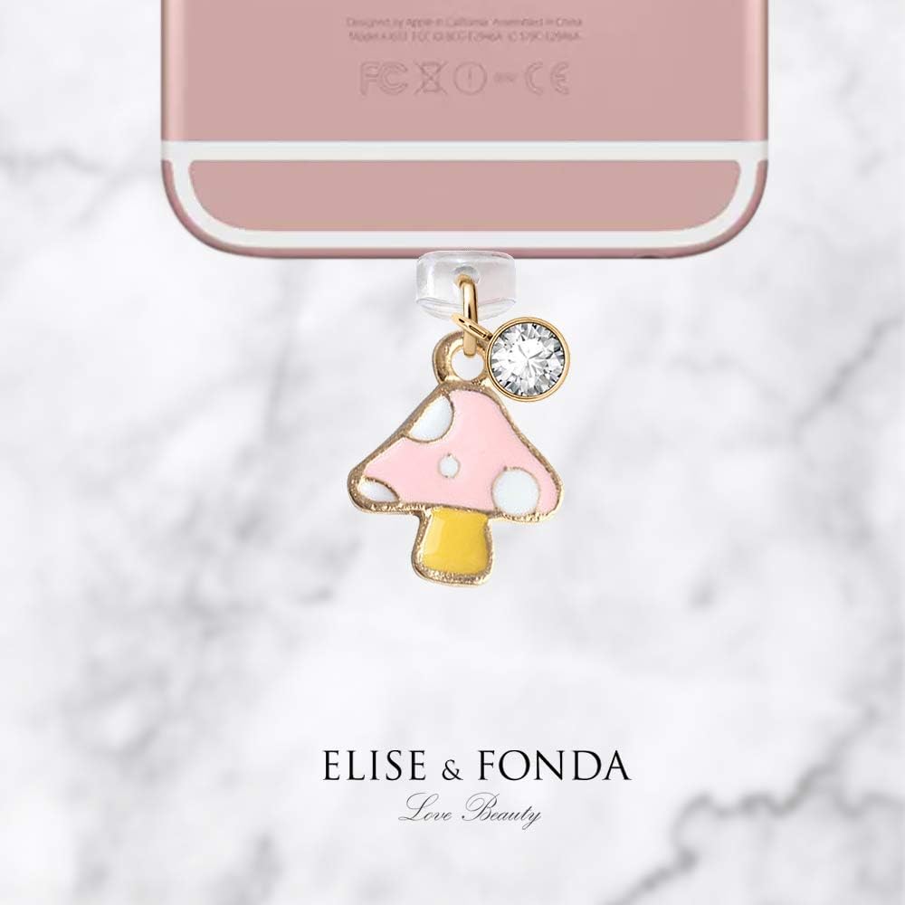 ELISE & FONDA ELISE & FONDA Tiny Mushroom Phone Charm - USB Charging Port Anti Dust Plug for iPhone 11/XS MAX/XR/8 Plus/7/6S/SE & iPad (Pink) - View 3 of 6