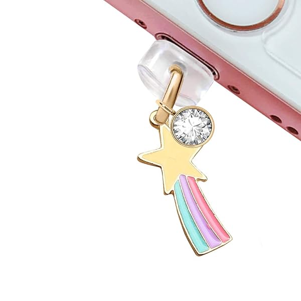 ELISE & FONDA ELISE & FONDA Fairy Wand Star Pendant Phone Charm - USB Charging Port Anti Dust Plug for iPhone & iPad